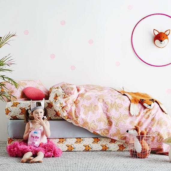 Gingerbread Girl | Fox Face Single Reversible Collection designed in Melbourne by Goosebumps Boutique Bedding