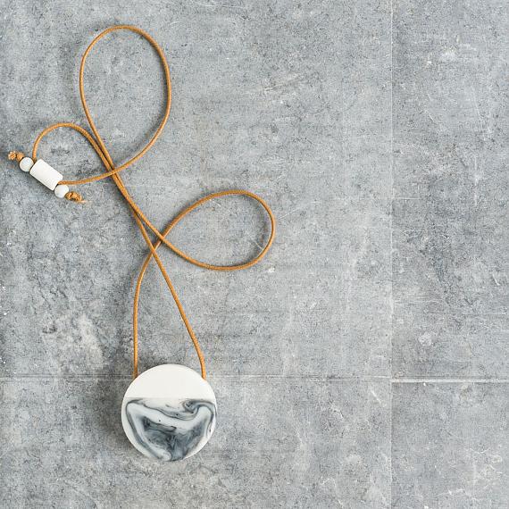Secrets Round Locket Resin and Wood - White | Swirl 'Marble' Effect handmade in Melbourne by mooku