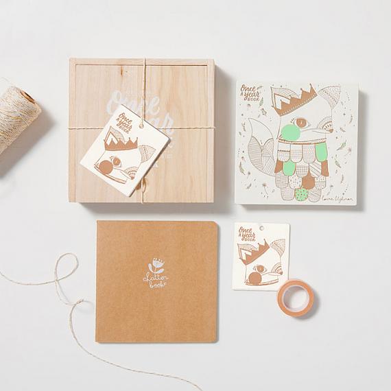 New Baby Journal - Once a Year Photo Book in Wooden Box - Mint Fox - designed in Australia by laikonik