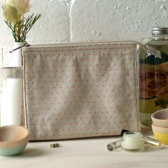 Linen Make Up Bag Pink Triangle Print by Love Hate