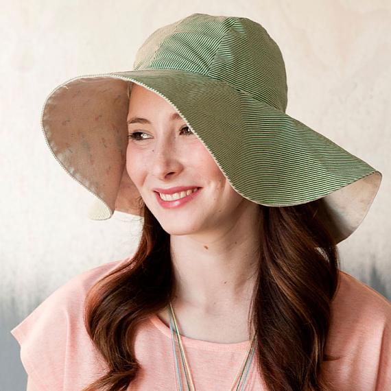 100% Linen Sun Hat Green Stripes by Love Hate
