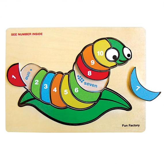 Wooden Raised Silkworm Numbers Jigsaw Puzzle designed in Australia by Fun Factory