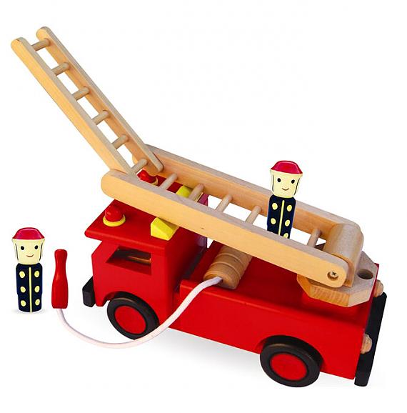 Wooden Fire Engine with Folding Ladder and 2 Firemen designed in Australia by Fun Factory
