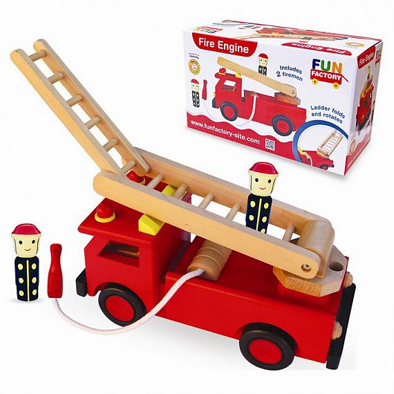 Wooden Fire Engine with Folding Ladder and 2 Firemen designed in Australia by Fun Factory