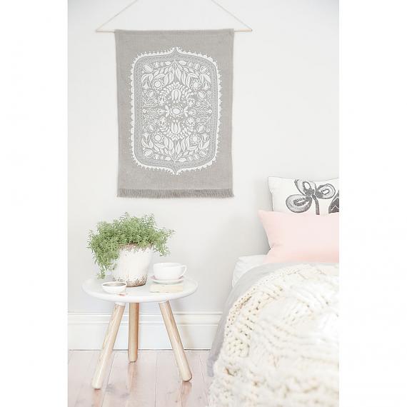 Polish Folk Art Floral Screen Print - White on Pure Linen Wall Hanging - made in Sydney by laikonik