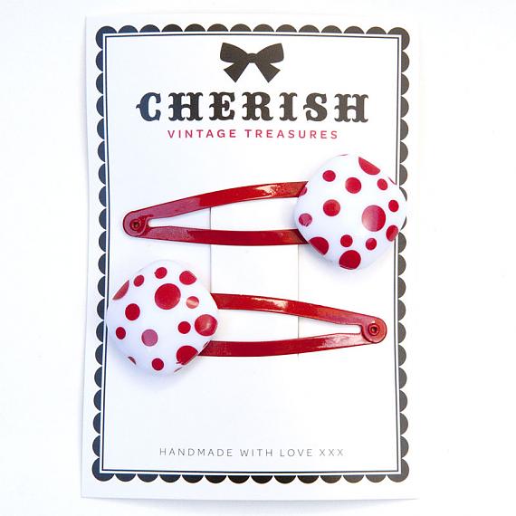 Red & White Spotted Hair Clips by Cherish Vintage Treasures