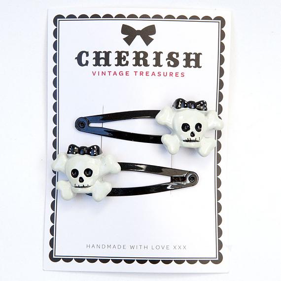 Black & White Skull Hair Clips by Cherish Vintage Treasures