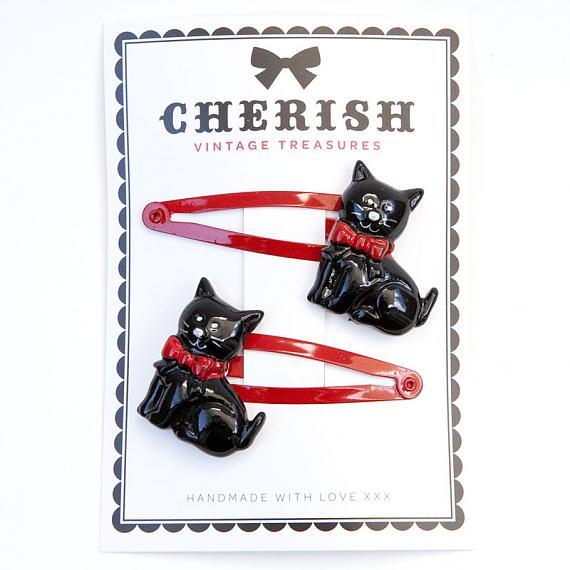 Black Cat Hair Clips by Cherish Vintage Treasures