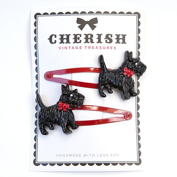 Black Scotty Dog Hair Clips by Cherish Vintage Treasures