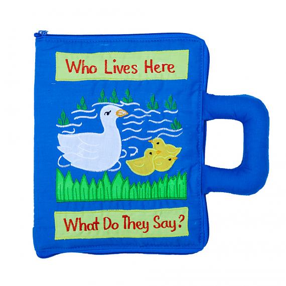 Who Lives Here Blue Soft Book Bag - designed in Australia by Growing World