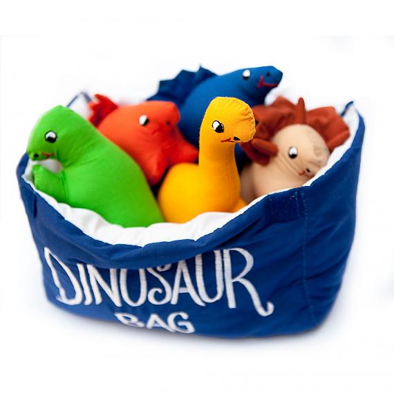 Dinosaur Bag with 5 dinosaur softies designed in Australia by Growing World