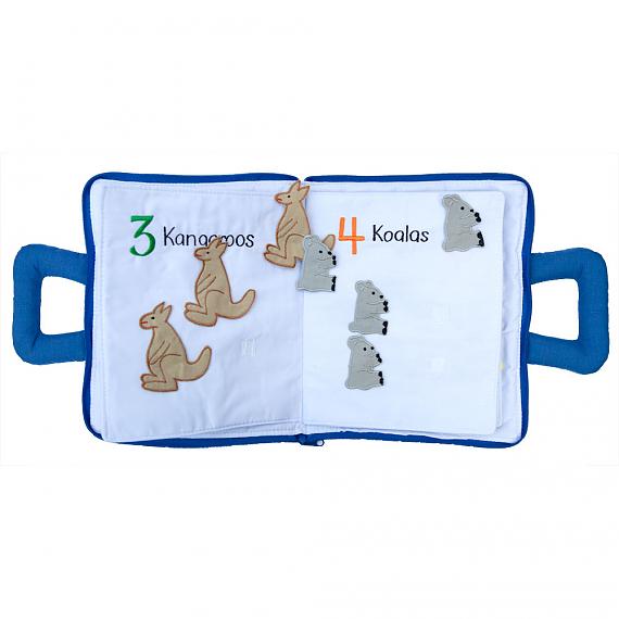 Australian Counting Book Bag - Soft Activity Book - Pages 3 Kangaroos and 4 Koalas - designed in Australia by Growing World