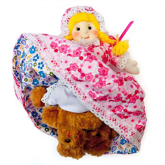 Goldilocks 3-Way Storybook Doll (Small) showing the Three Bears under Goldilocks' skirt designed in Australia by Growing World