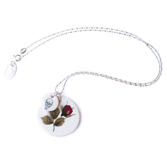 Red Rose and Skull Necklace by Iggy and Lou Lou