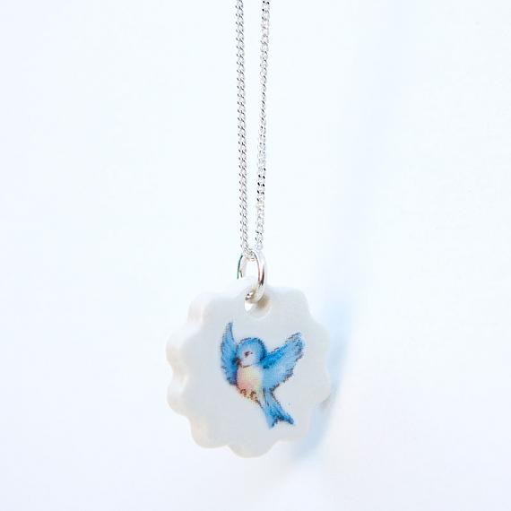 Blue Bird Porcelain Pendant by Iggy and Lou Lou