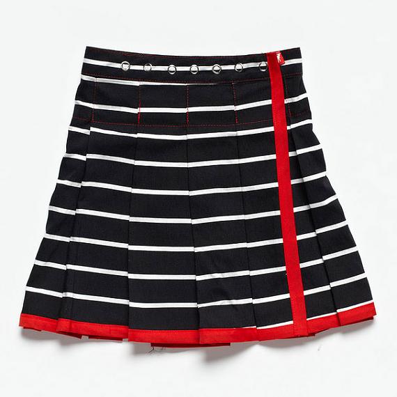The Airline Skirt - Black and White Stripe (Narrow) by Knuffle Kid