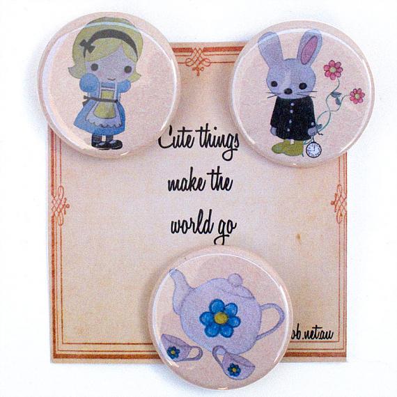 Alice and Rabbit Badge Set on Cute Card by Bob Boutique