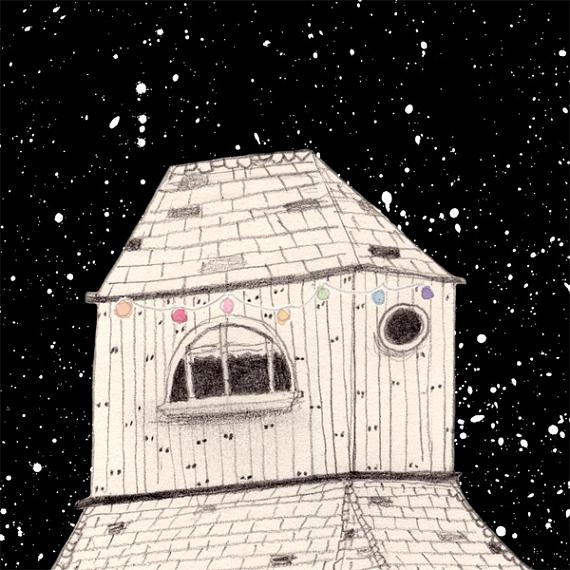 Detail from Night House A4 Print by Amy Borrell