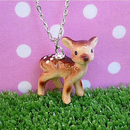 Piccolo Baby Deer Dark Brown on Silver Chain by Meow Girl