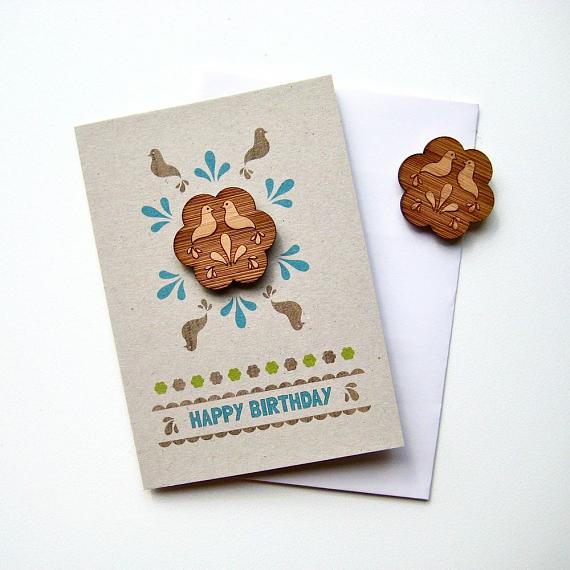 Folk Flower Happy Birthday Magnet Card by Bird of Play