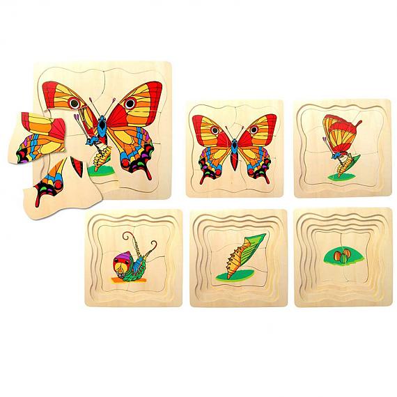 Wooden 6 Layer Caterpillar Butterfly Puzzle designed in Australia by Fun Factory