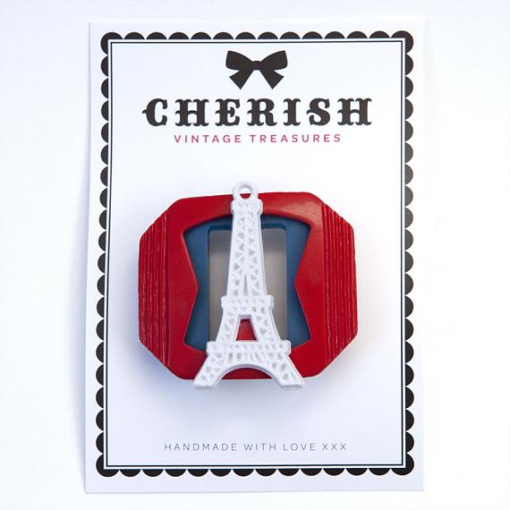 Red, White & Blue Eiffel Tower Brooch by Cherish Vintage Treasures