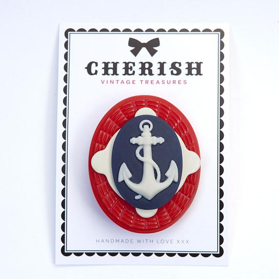 Red, White & Navy Blue Anchor Brooch by Cherish Vintage Treasures