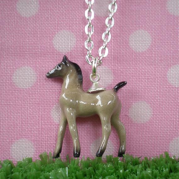 Grey Colt Hand Painted Pendant on Silver Chain by Meow Girl