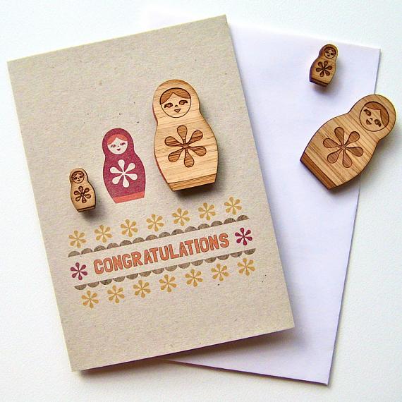 Folk Matryoshka Red Congratulations Magnet Card by Bird of Play