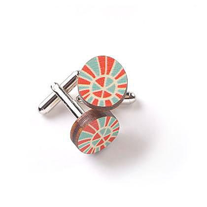 Wooden Zulu Cufflinks - Red & Blue by Polli