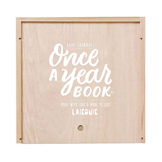 New Baby Journal - Once a Year Photo Book in Wooden Box - Peach Fox - designed in Sydney by Laikonik + Laura Blythman