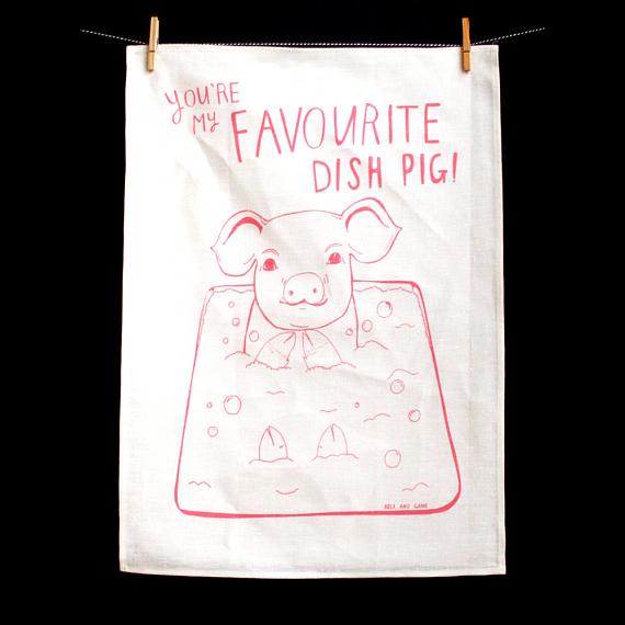 Tea Towel - Favourite Dish Pig - handmade in Melbourne by Able & Game