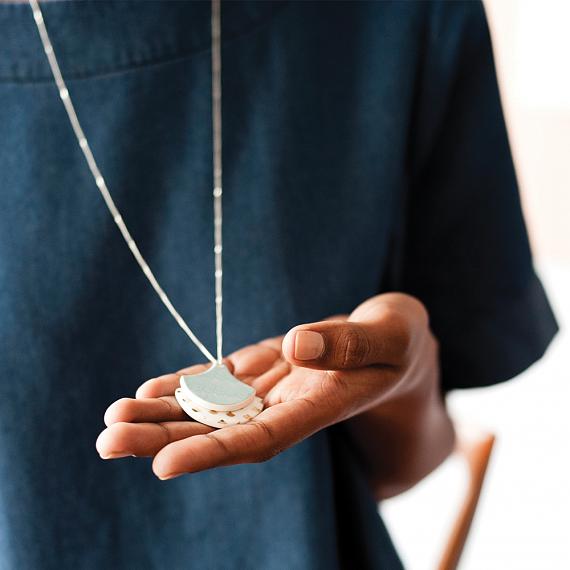 Double Ceramic Ginko Pendant Powder Blue by Love Hate