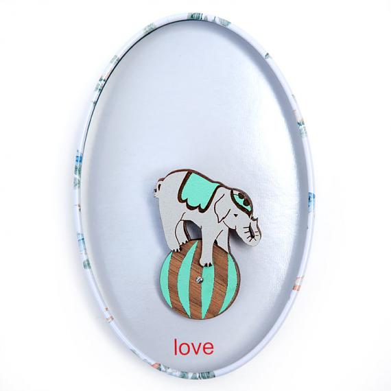 Elephant on Ball Brooch Mint by love hate