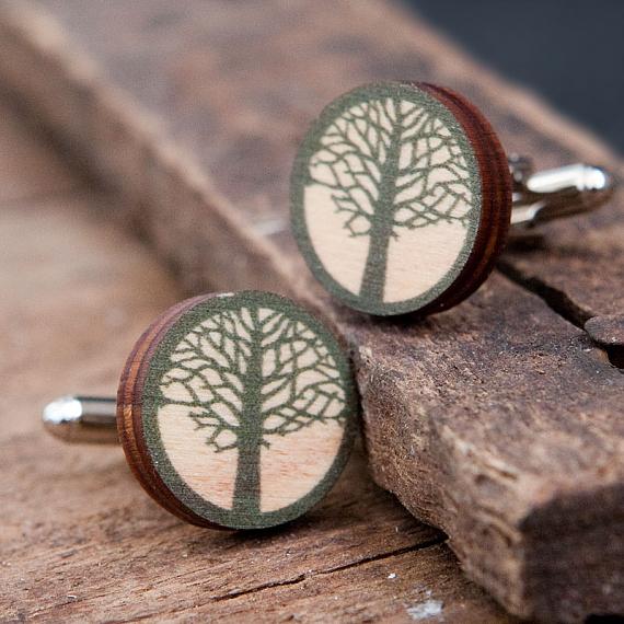 Wooden Elm Cufflinks - Charcoal by Polli