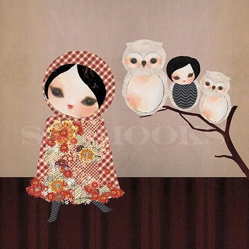 Emily and Her Owls Print by Schmooks