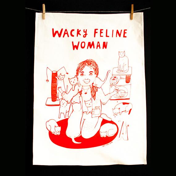 Tea Towel - Wacky Feline Woman - handmade in Melbourne by Able & Game