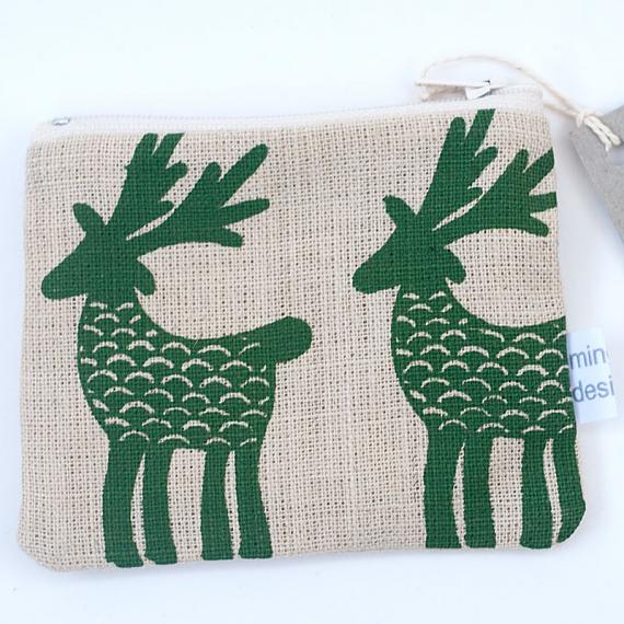 Deer Herd Flat Purse - Green on Natural by Mingus