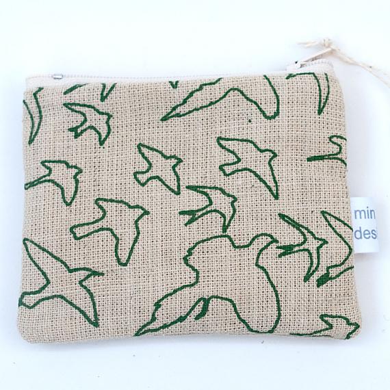 The Birds Flat Purse - Green on Natural by Mingus