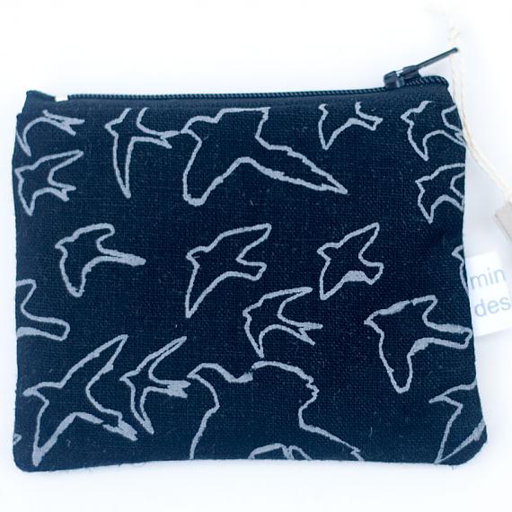 The Birds Flat Purse - Grey on Black by Mingus