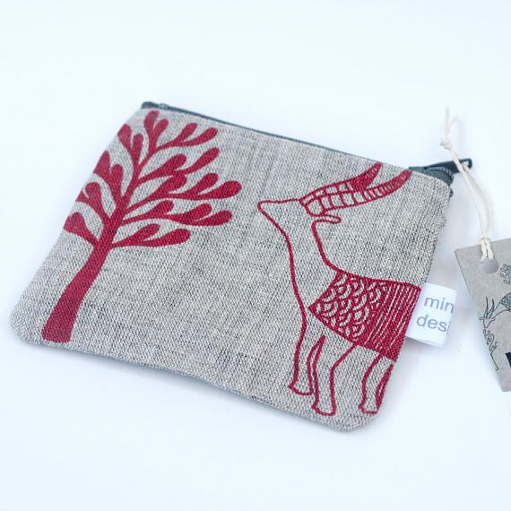 Antelopes Flat Purse - Red on Grey by Mingus