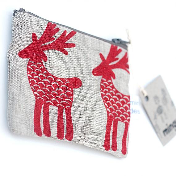 Deer Herd Flat Purse - Red on Grey by Mingus