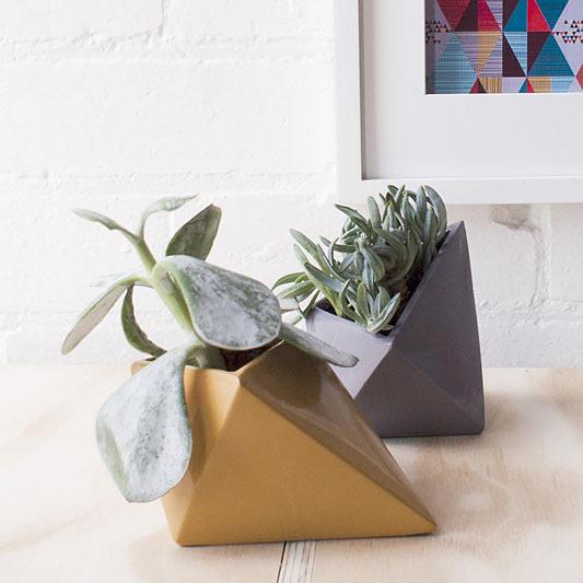 Ceramic Diamond Planters in Fools Gold (yellow) and Smokey Quartz (purple/charcoal) by Love Hate