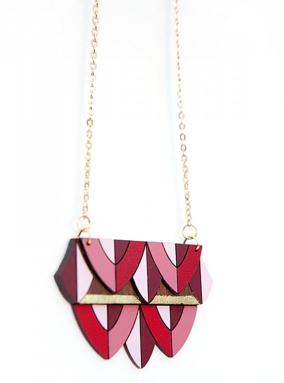 Geometric Pendant Red, Pink & Gold by love hate