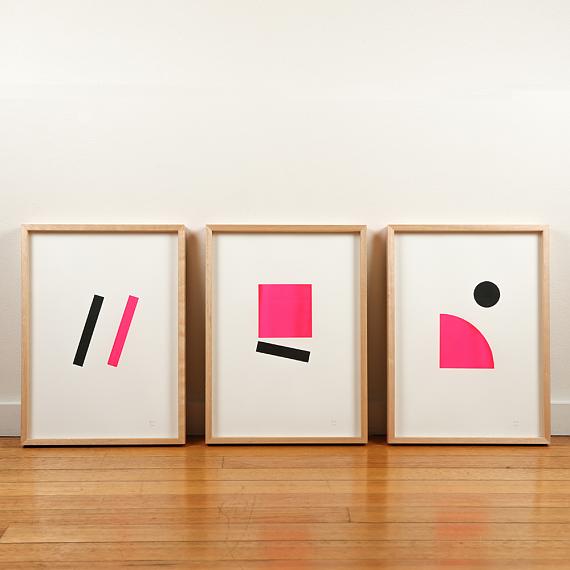 Pink Neon Geometric Limited Edition Screen Prints on Paper handmade in Australia by me and amber