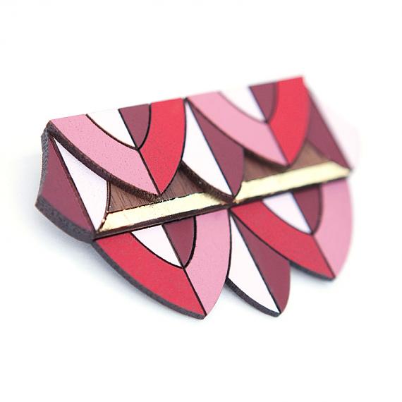 Geometric Brooch Red, Pink & Gold by love hate