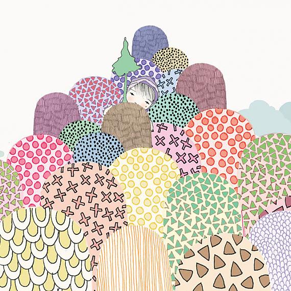 Girl Behind Mountain Print detail by Nikki Catalano