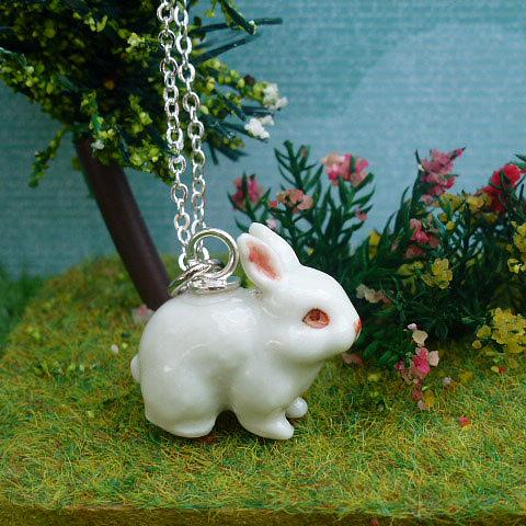 Little White Bunny Pendant on Silver Chain by Meow Girl