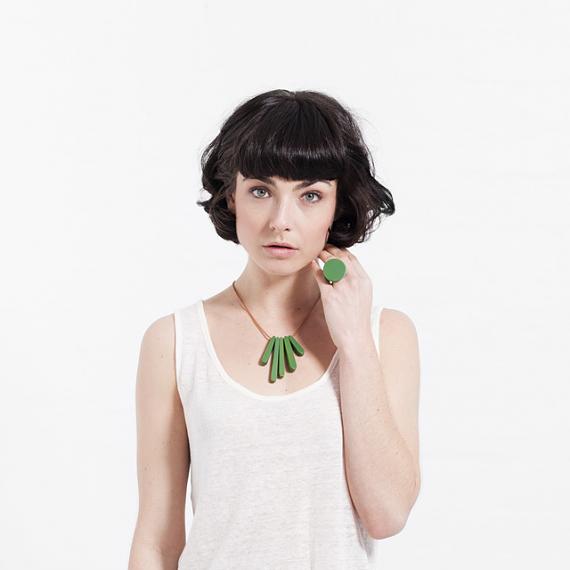 Resin Round Ring - Emerald Green pictured with Bloom Necklace - Emerald Green designed and made in Australia by mooku