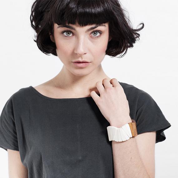 Wooden Fan Bangle - White | Natural, designed in Melbourne by mooku
